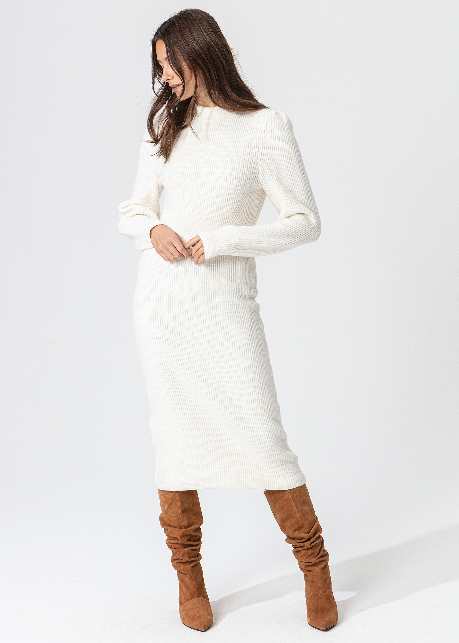 Knitted dress with high collar thumbnail 6