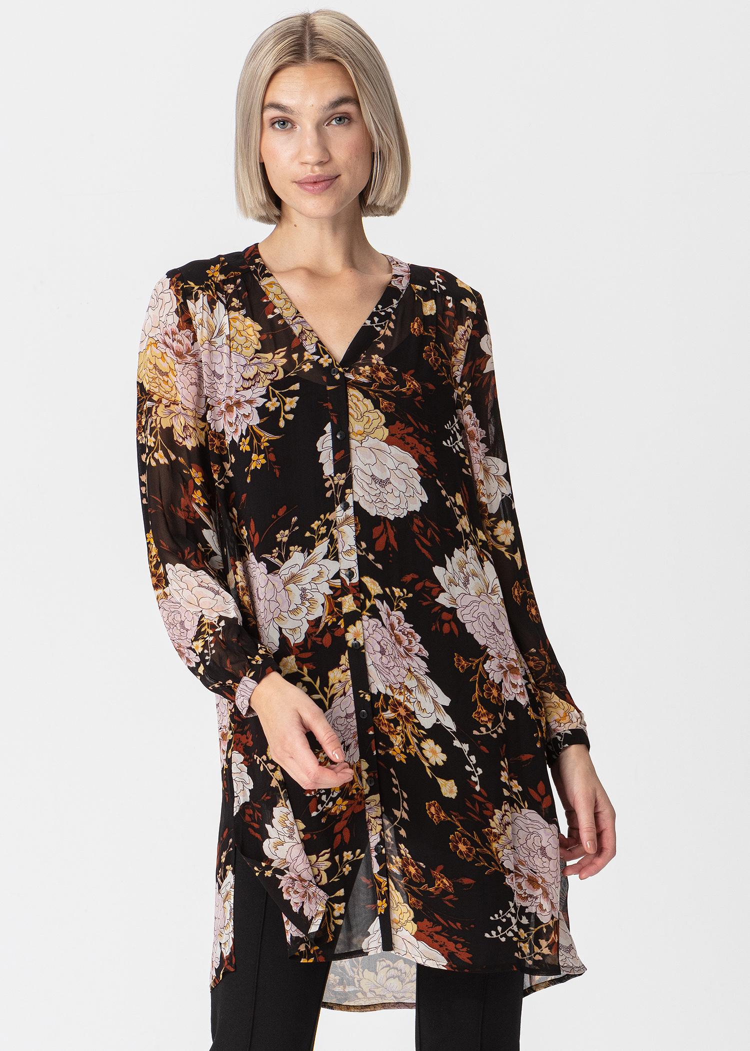 Patterned sheer buttoned tunic Image 0