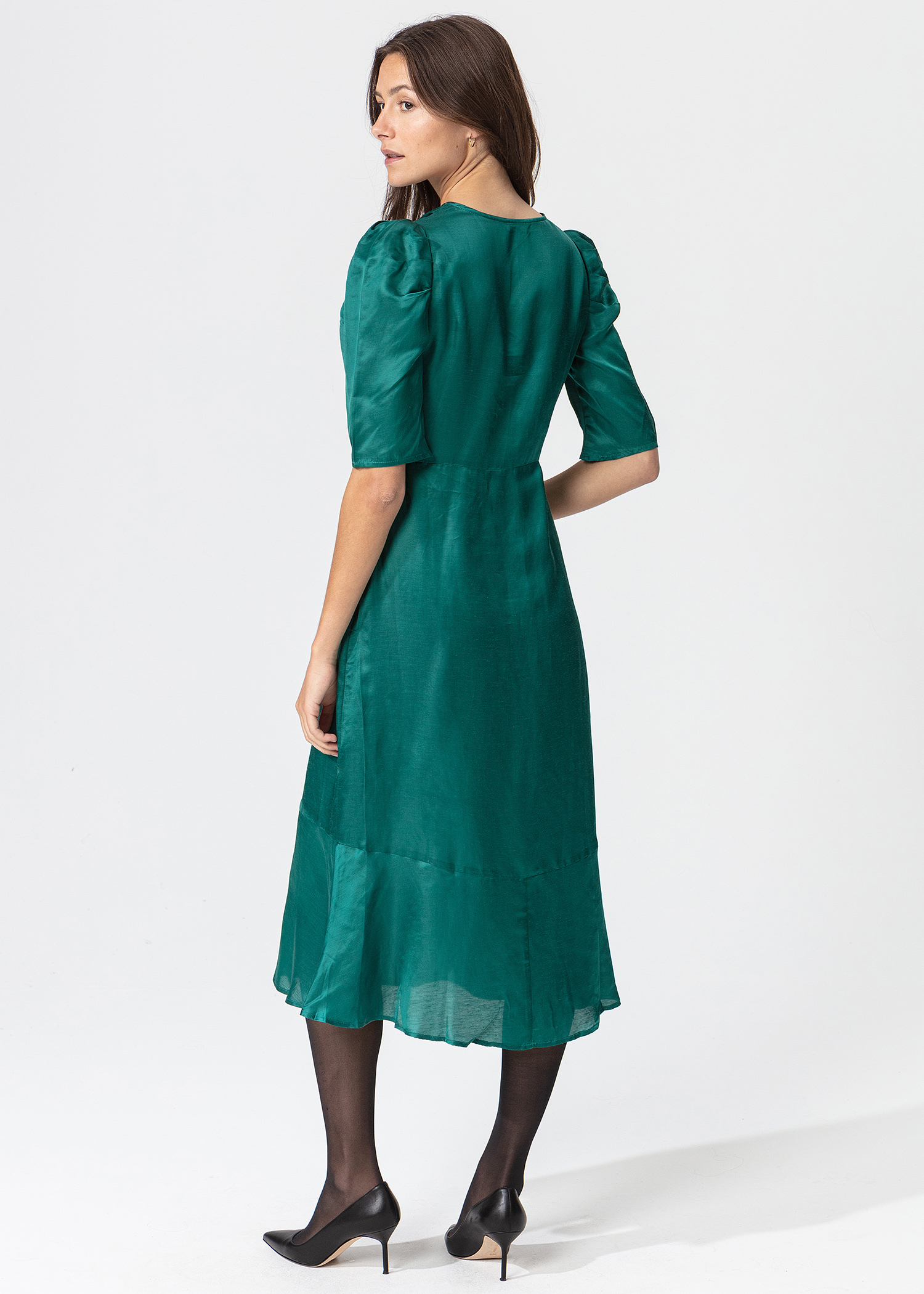 Green dress with puff sleeves thumbnail 10