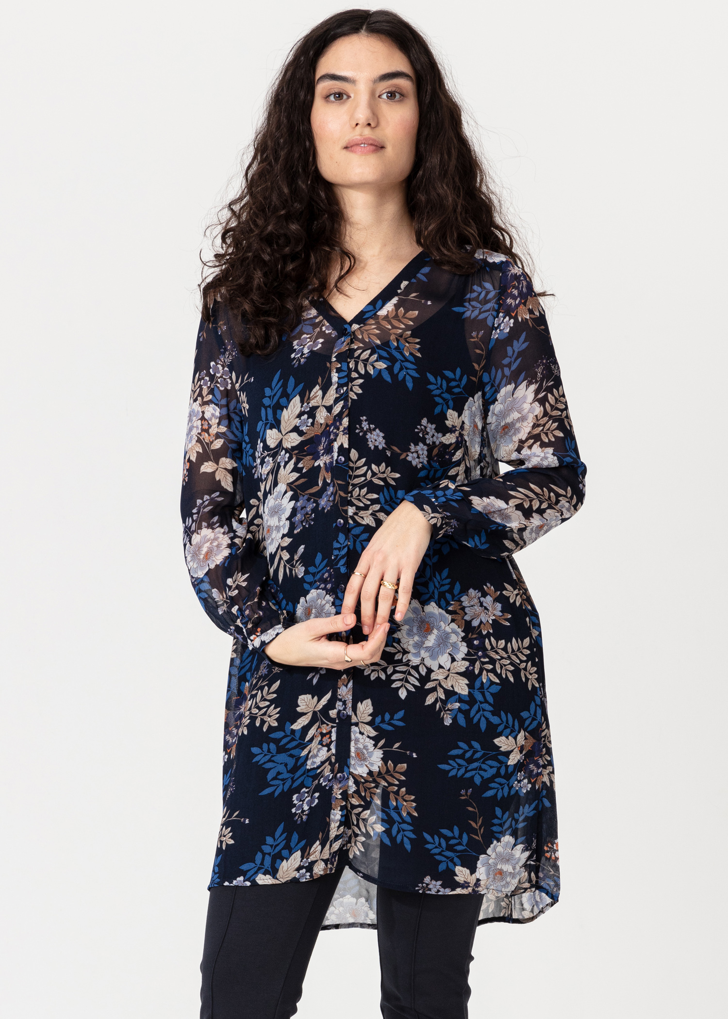 Floral sheer buttoned tunic Image 0
