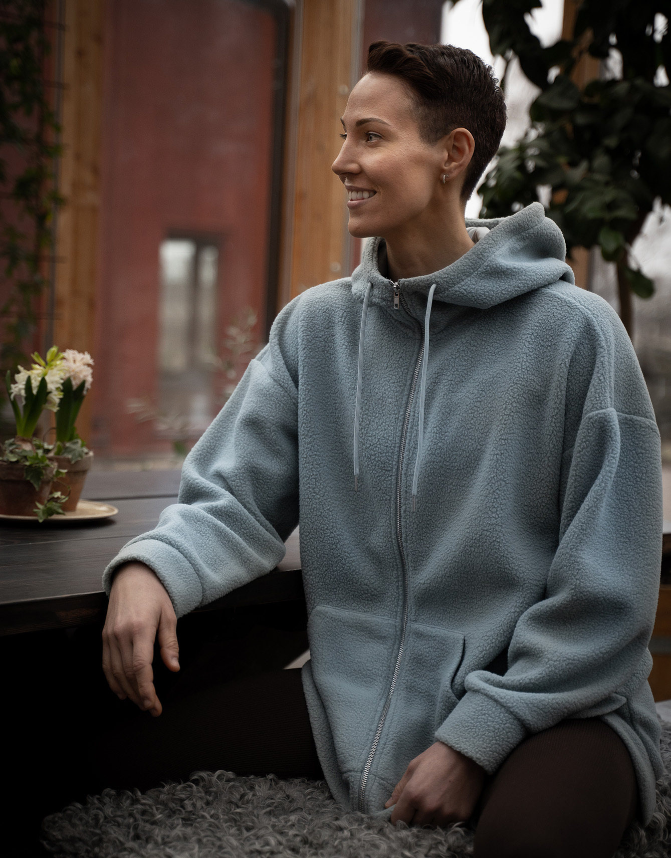 Fleece hoodie in recycled polyester thumbnail 3